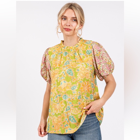 22 Contrast Floral Print Woven Blouse Top - Picture 3 of 7